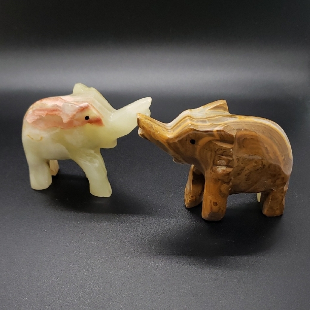 Vintage Hand Carved Onyx Elephant Figurines